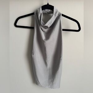 Light Gray Cowl Neck Satin Tank